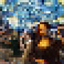 Pixel art preview showing how a regular photo becomes pixelated
